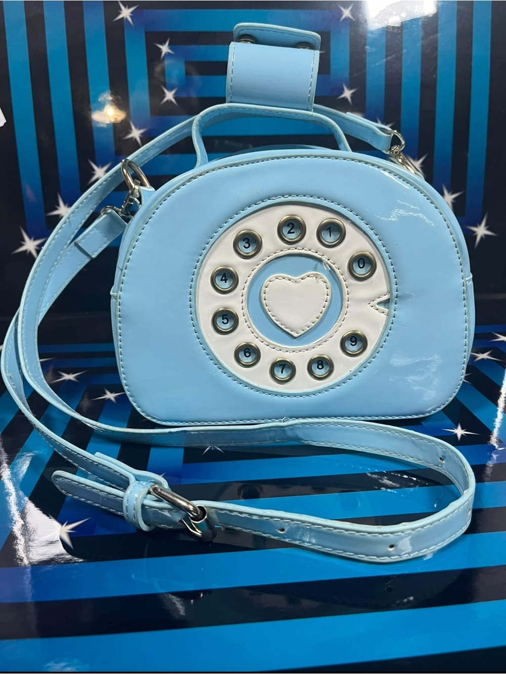 Y2k Light Blue Heart phone Crossbody Bag patent leather